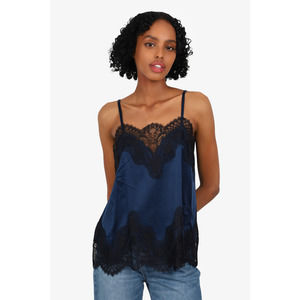 Alice & Olivia Black/Navy Silk Lace Cropped Top size X-Small